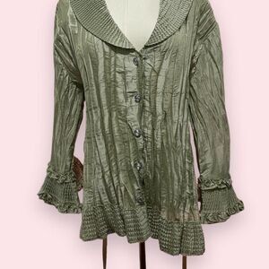 Agora sage green pleated statement blouse